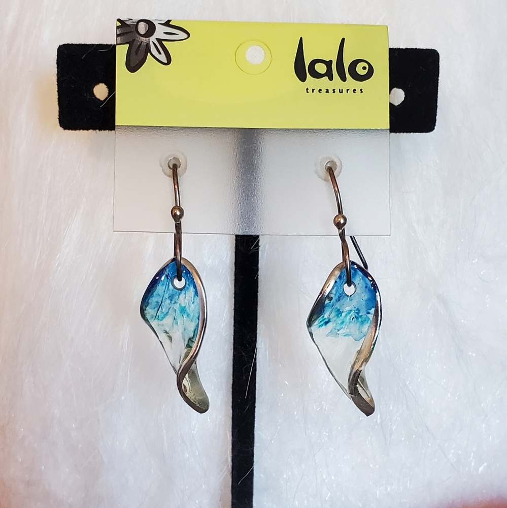 Lalo Treasures Dangle Earrings Blue Silver New With Tags